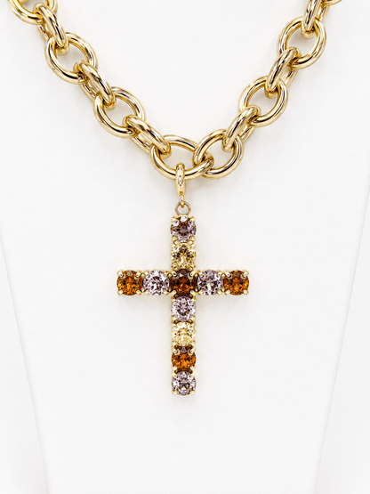 Gemstone bead necklace with a sparkling cross pendant