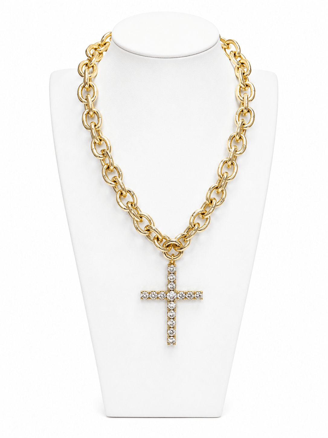 Crystal cross drop necklace on a beaded chain