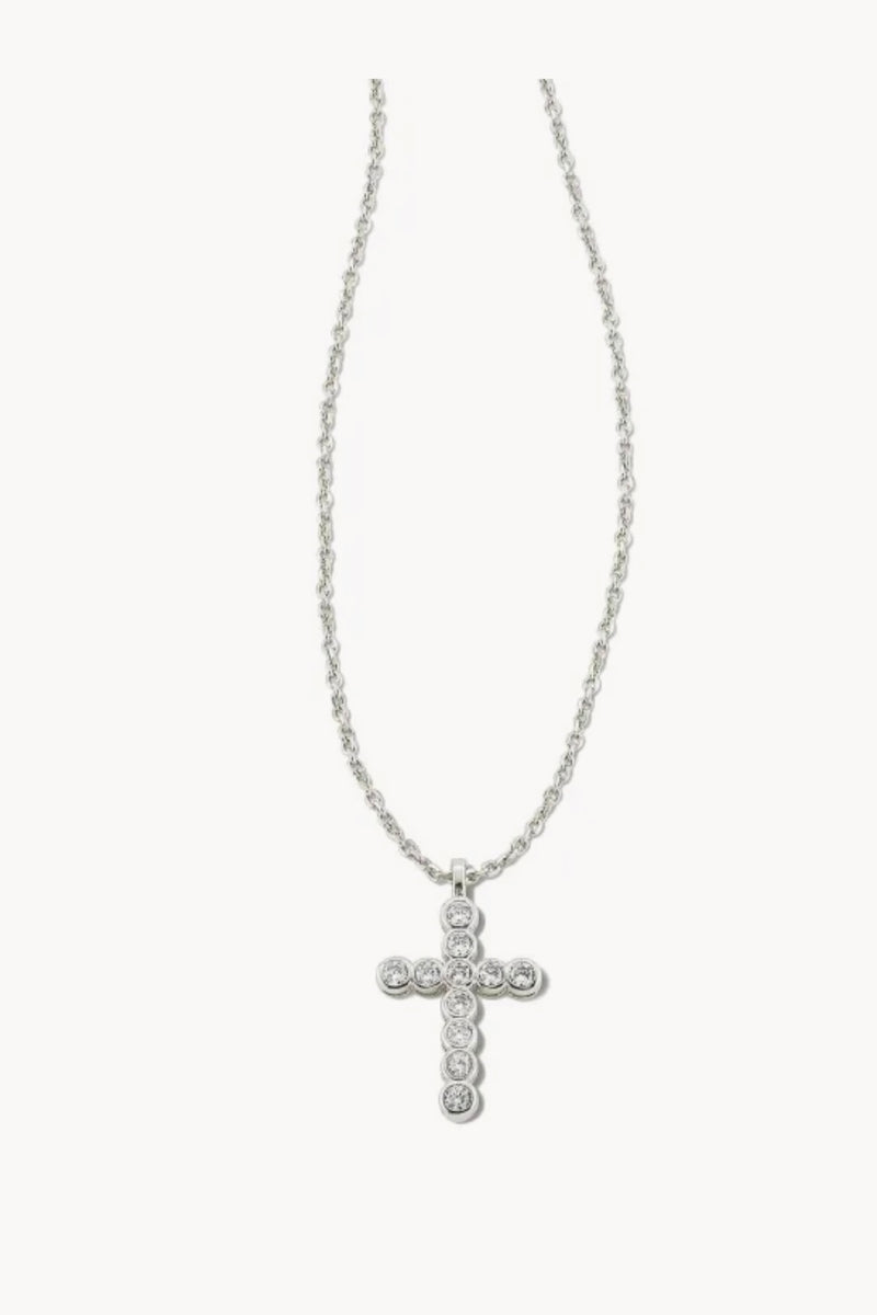 Kendra Scott Cross Crystal Pendant Necklace Rhodium