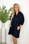 Black Button Down Gauze Dress