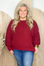 Burgundy Cable Knit Long Sleeve Sweater