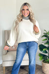 White and Black Mock Neck Stitch Sweater