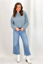 HF25C356 Light Blue Ribbed Banded LS Top