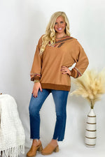 Camel Long Sleeve Multi Color Crochet Top