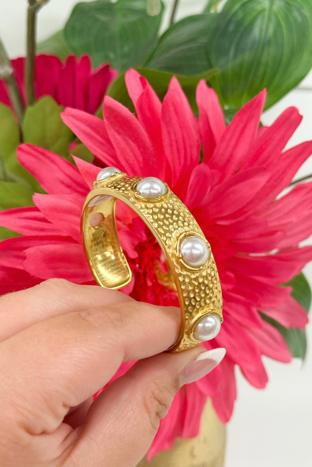Slim pearl bangle bracelet