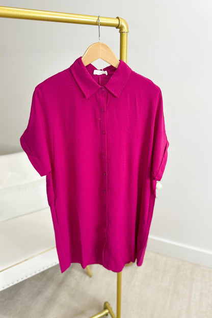 Magenta Collared Button Down Dress - Lavish BoutiqueDresses