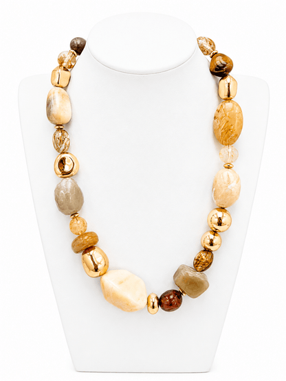Marble bead necklace with veined stones