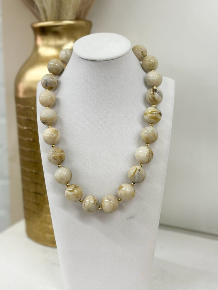 Marble Beaded Necklace - Lavish Boutique09-JEWELRY