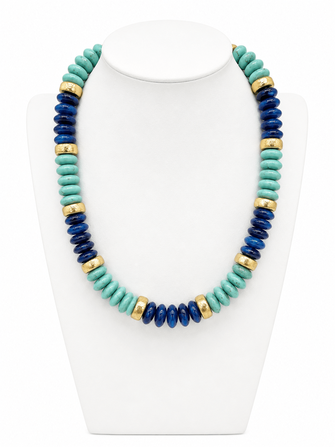 Flat marble rondelle beads strung with gold accents