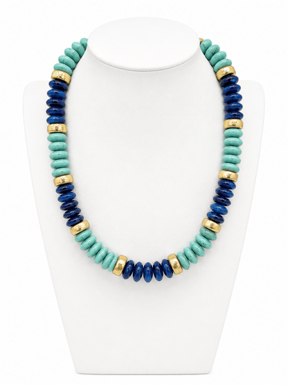 Flat marble rondelle beads strung with gold accents