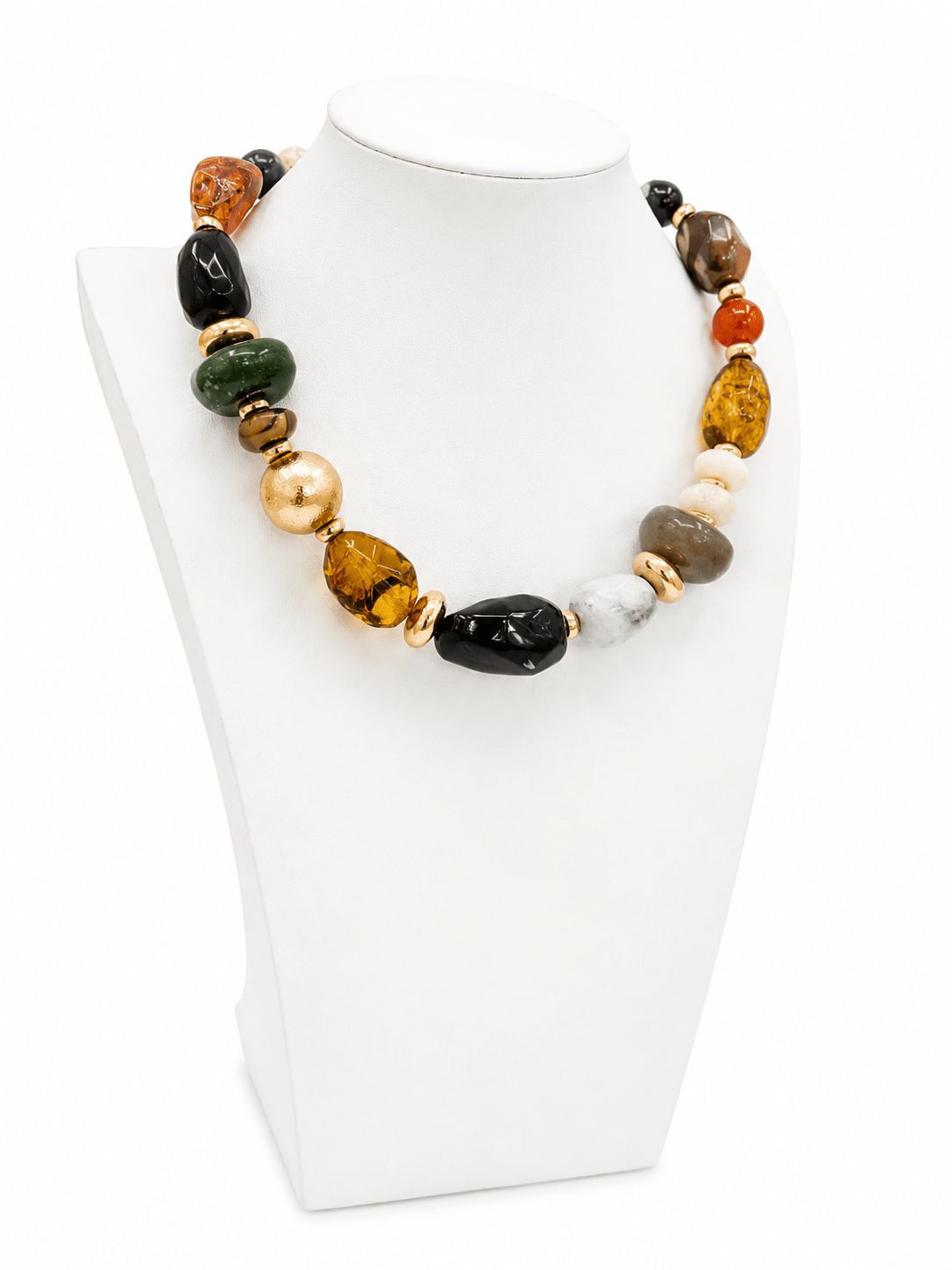 Layered black and gold marble stone necklace