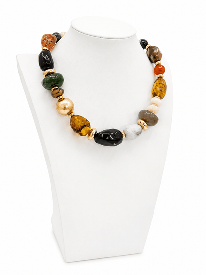 Layered black and gold marble stone necklace