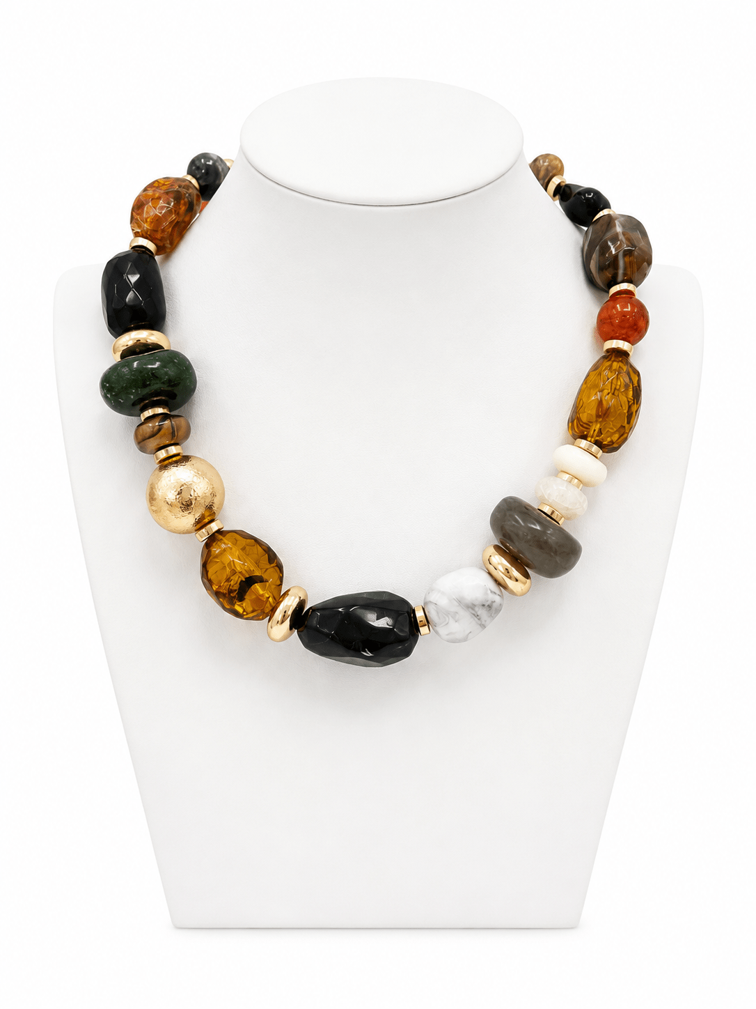 Multi-shaped marble stone links along a gold chain