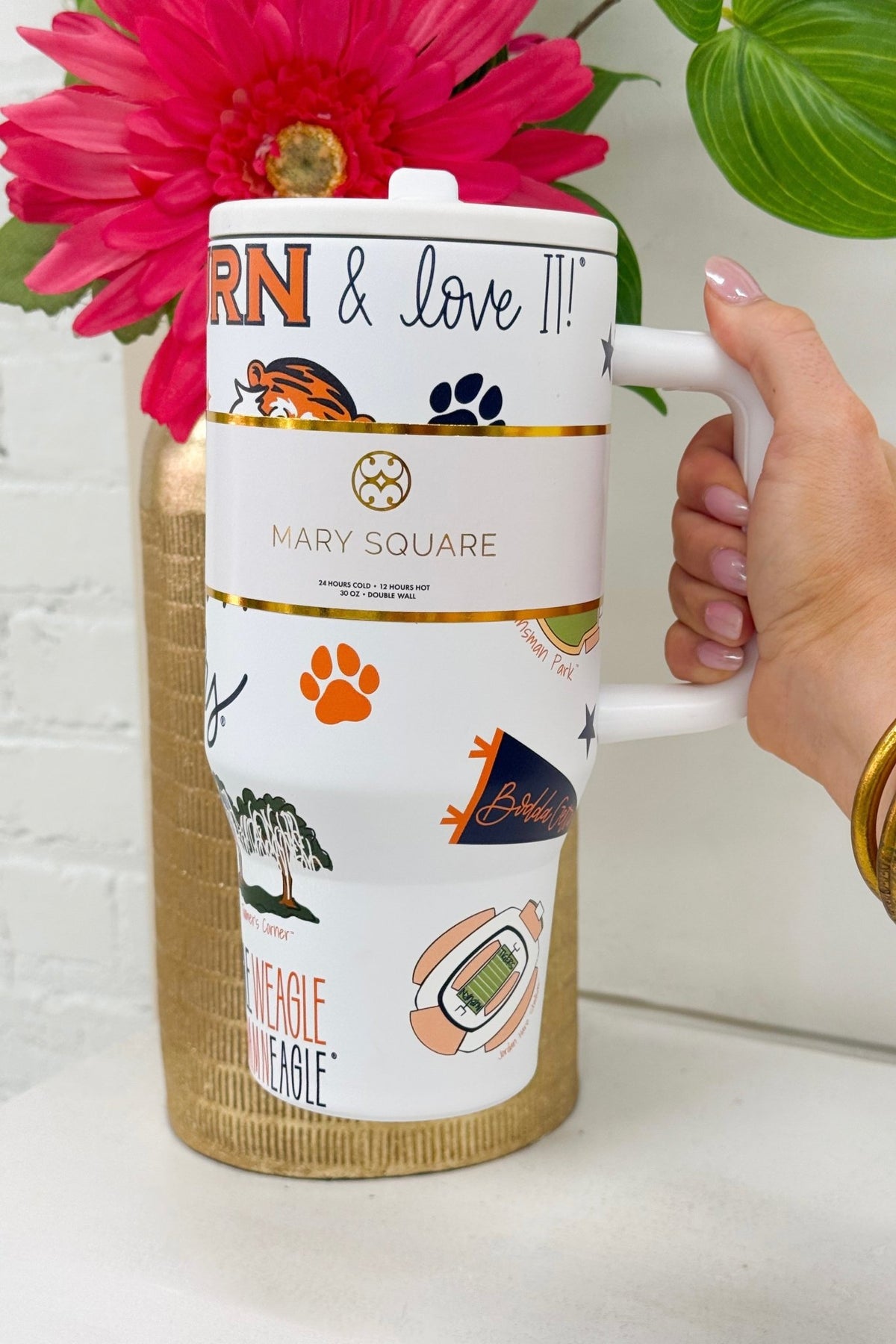 30oz insulated to-go tumbler with Auburn Tigers artwork