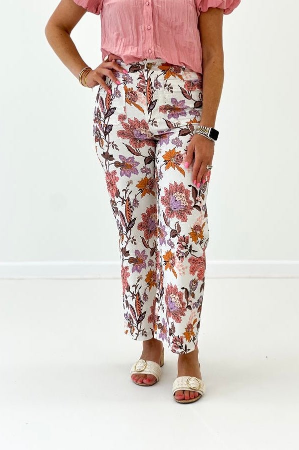 Mauve Mix Floral Ankle Crop Pant - Lavish Boutique Bottoms