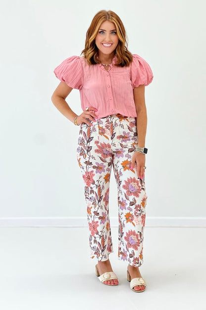 Mauve Mix Floral Ankle Crop Pant - Lavish Boutique Bottoms