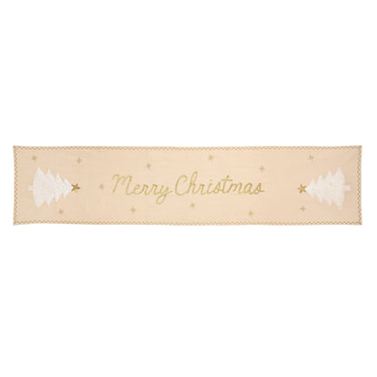 Merry Christmas Embroidered Table Runner, Cream and Gold - Lavish Boutique11-GIFTS