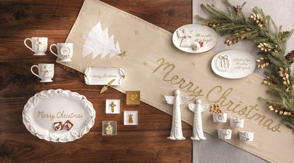 Merry Christmas Embroidered Table Runner, Cream and Gold - Lavish Boutique11-GIFTS