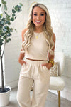 Natural Knit Crop Tank Top Lounge Set