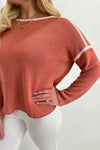 Rose and Cream Round Neck Long Sleeve Sweater