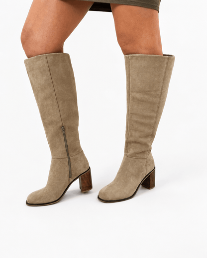 Suede ankle boot in maple with a pointed toe