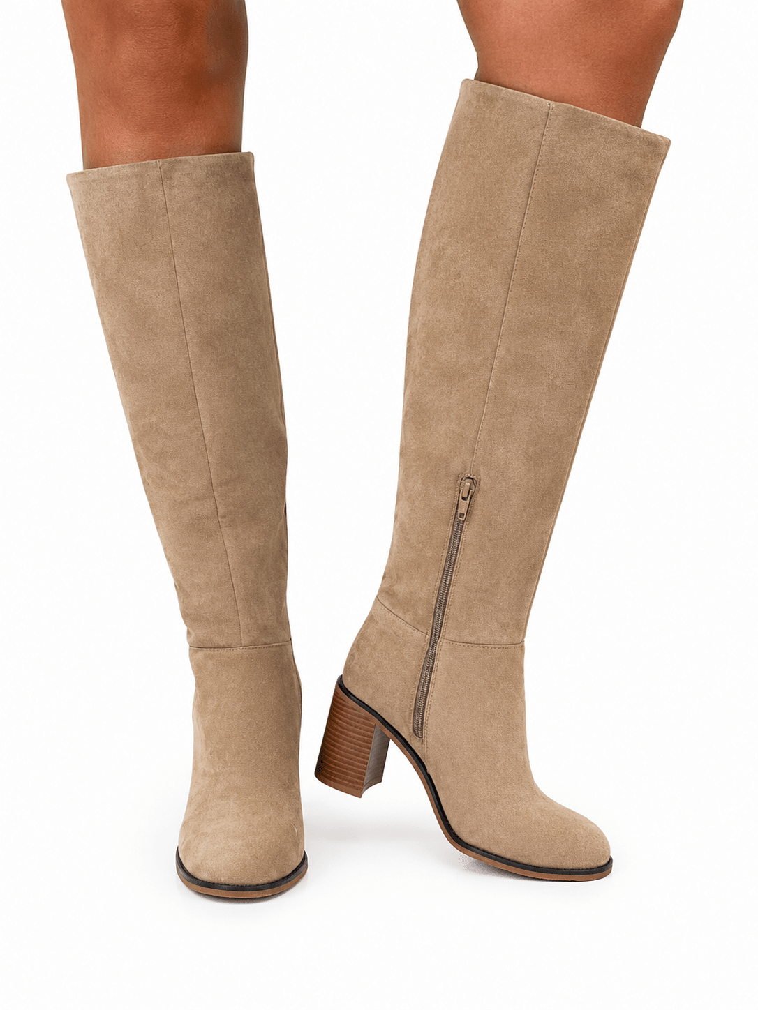 Maple suede boot with a side zip closure