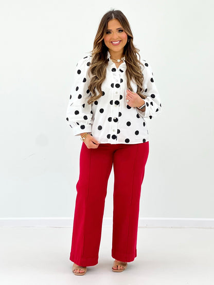Midnight Spot Ruffle Button Down Top - Lavish Boutique01-TOPS