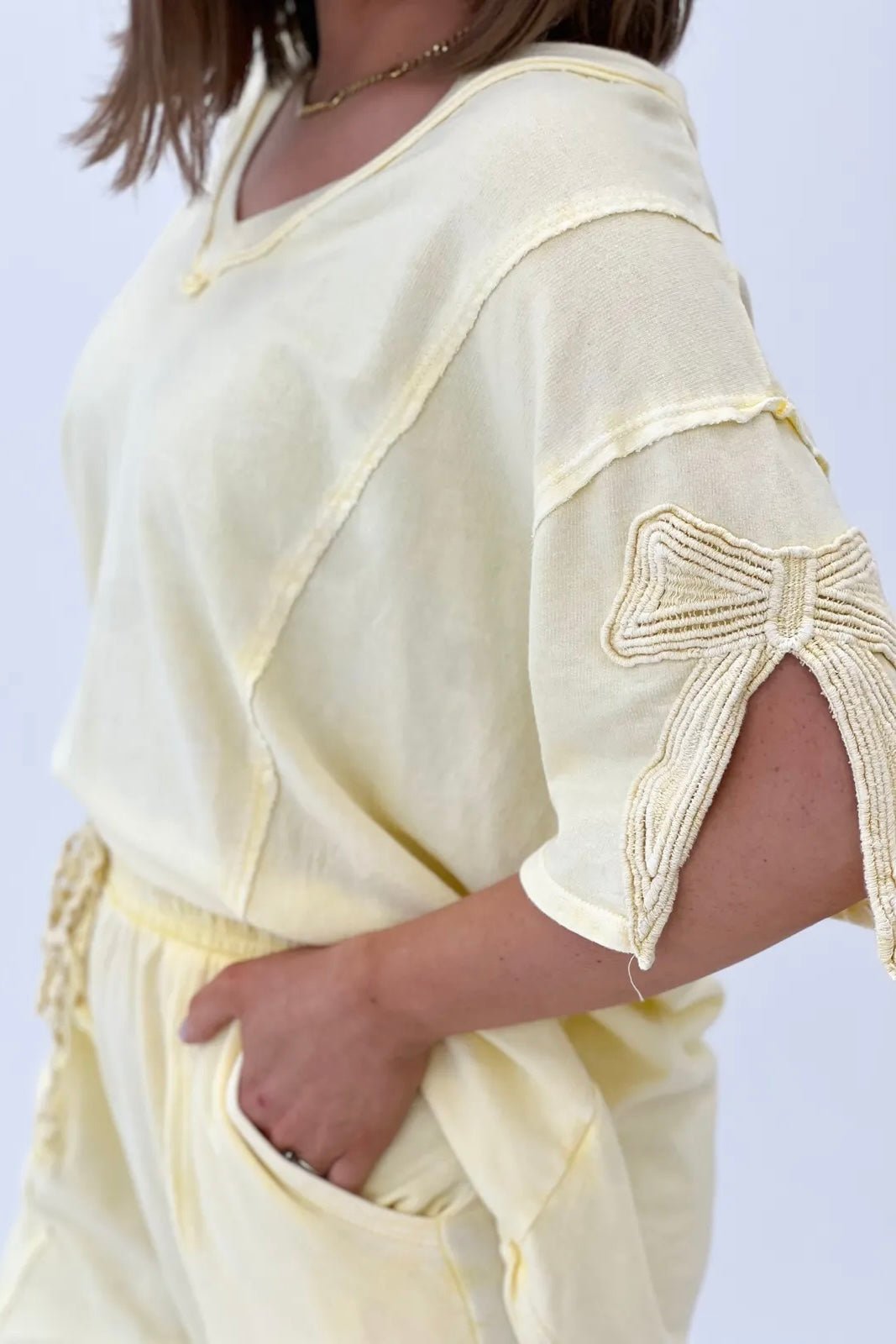 Mineral Washed Bow Trim Set - Lavish BoutiqueTops