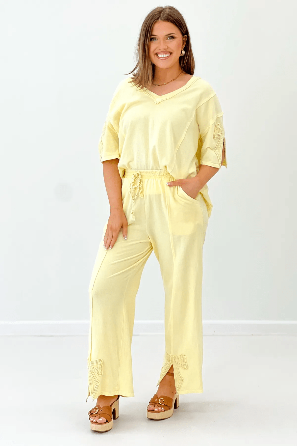 Mineral Washed Bow Trim Set - Lavish BoutiqueTops