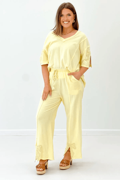 Mineral Washed Bow Trim Set - Lavish BoutiqueTops