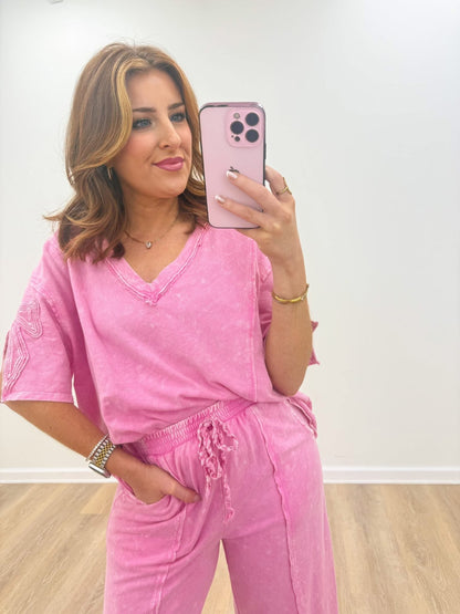 Mineral Washed Bow Trim Set - Lavish Boutique01-TOPS
