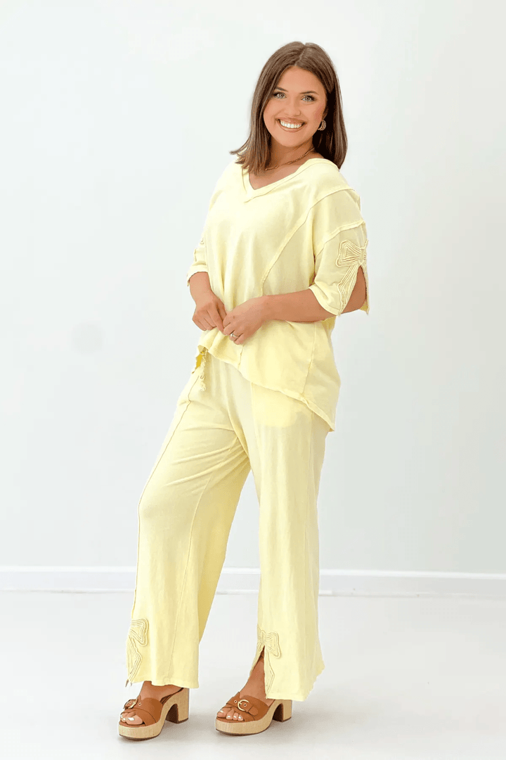 Mineral Washed Bow Trim Set - Lavish BoutiqueTops
