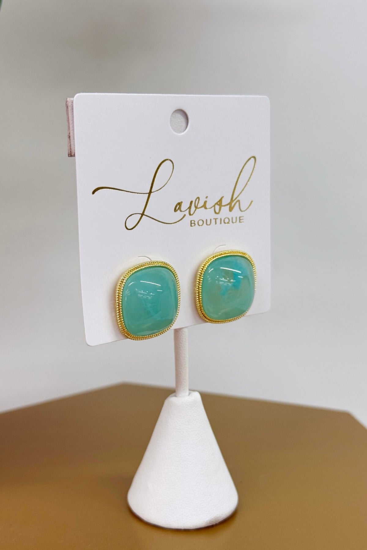 Mint and gold marble stone drop earrings