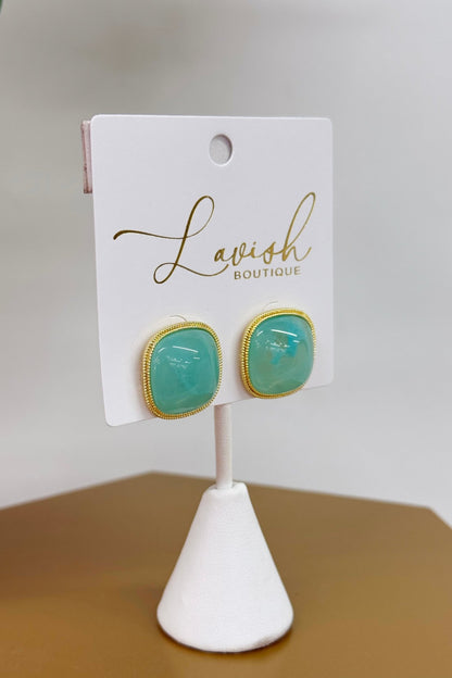 Mint and gold marble stone drop earrings