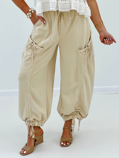Tie detail wide leg pants with roomy front pockets