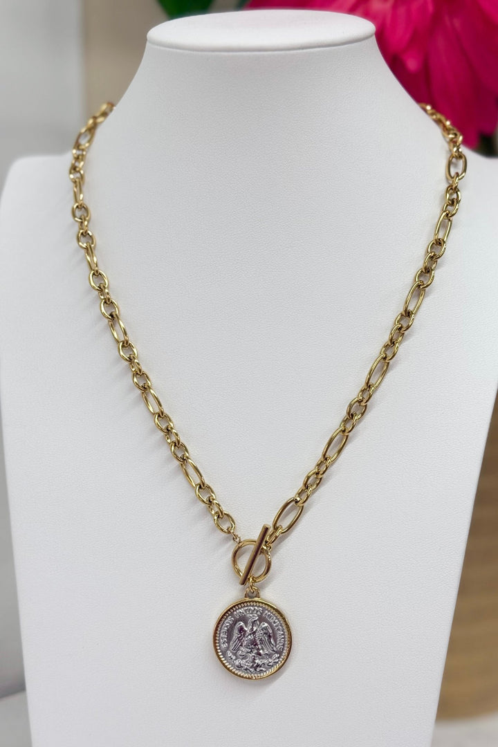 Mixed metal coin pendant necklace