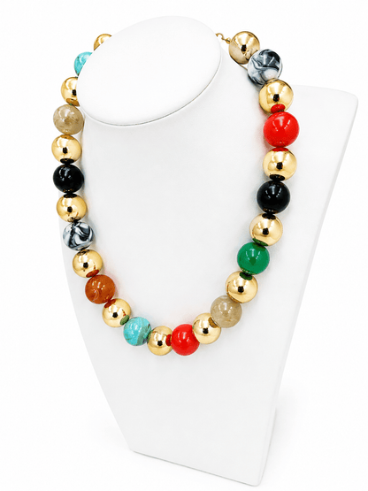 Mixed stone and ball bead strand necklace