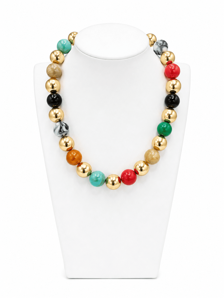 Mixed Stone & Ball Necklace - Lavish Boutique09-JEWELRY