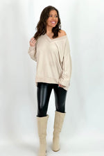 Stone Solid Drop Shoulder Long Sleeve Top