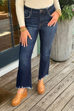 Dark Mid-Rise Crop Straight Slim Jeans