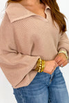 Taupe Collared Dolman Sleeve Ribbed Sweater