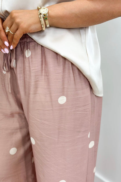 Mocha Polka Dot Wide Leg Pants - Lavish BoutiqueBottoms