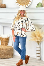 Ivory Printed 3/4 Puff Sleeve Top