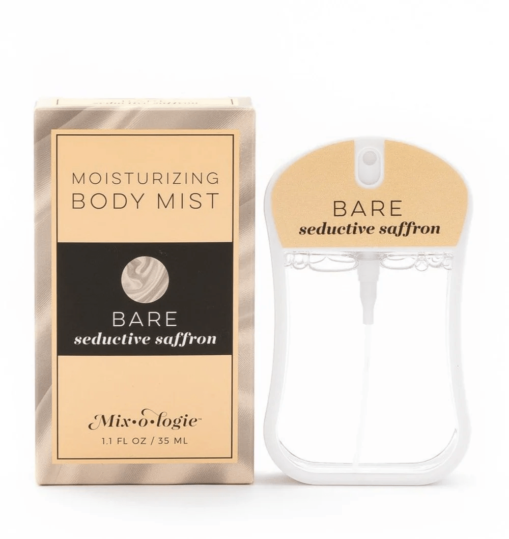 Moisturizing body mist in Bare, a seductive saffron scent