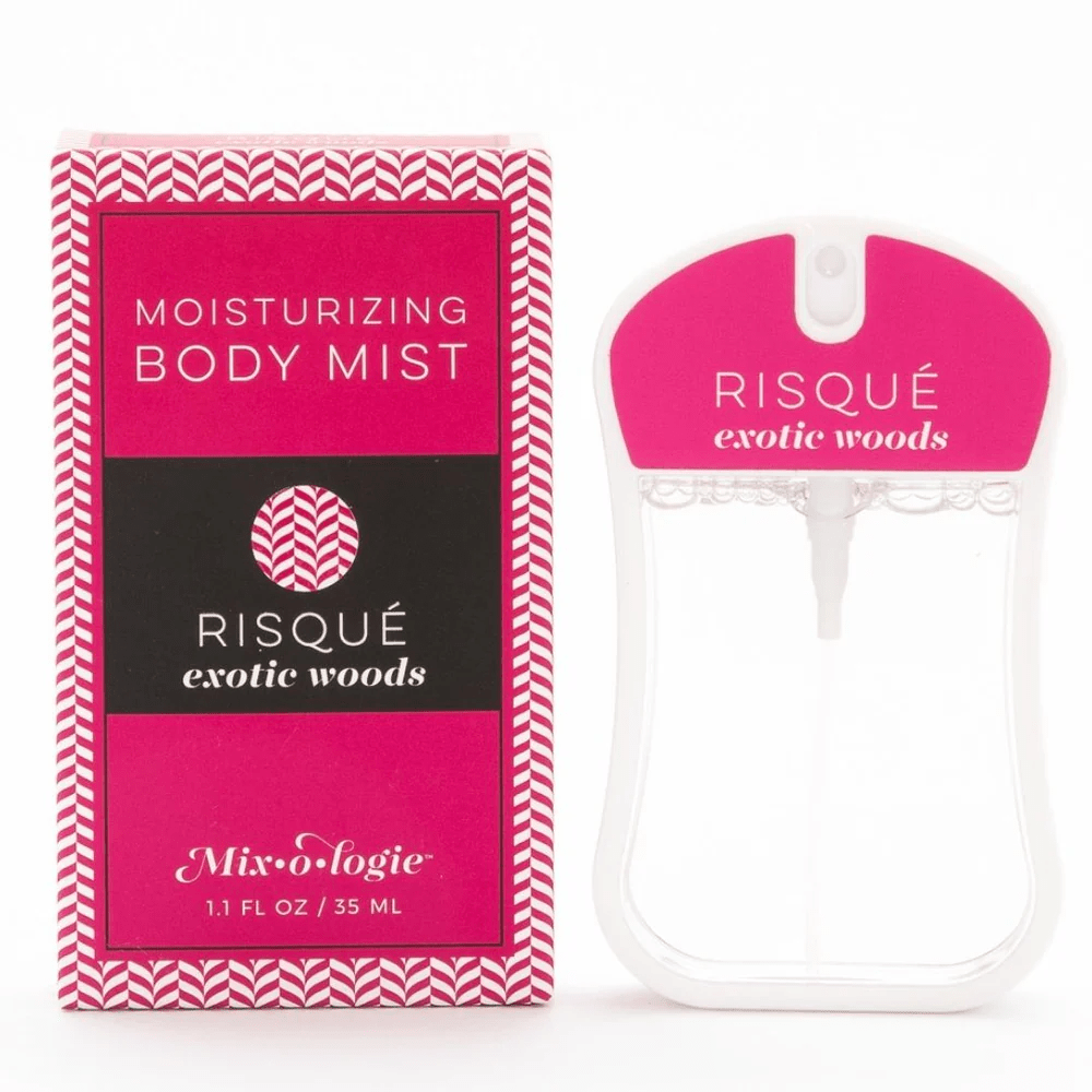 Moisturizing body mist in Risque, an exotic woods scent