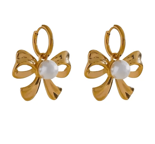 Morgan Pearl Bow Hoops - Lavish Boutique Accessories
