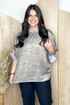 Grey Snake Print Mock Neck Top