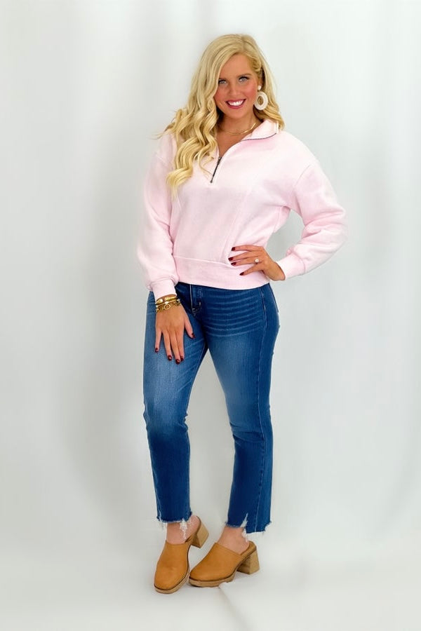 Pale Pink Half Zip Soft Sweatshirt