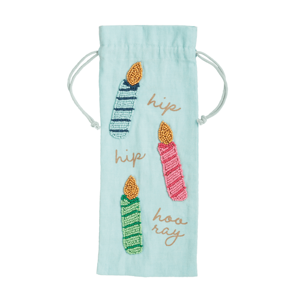 Beaded birthday wine bag with a candles motif