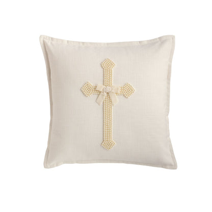 MudPie Cross Pearl Embroidered Pillow - Lavish Boutique11-GIFTS